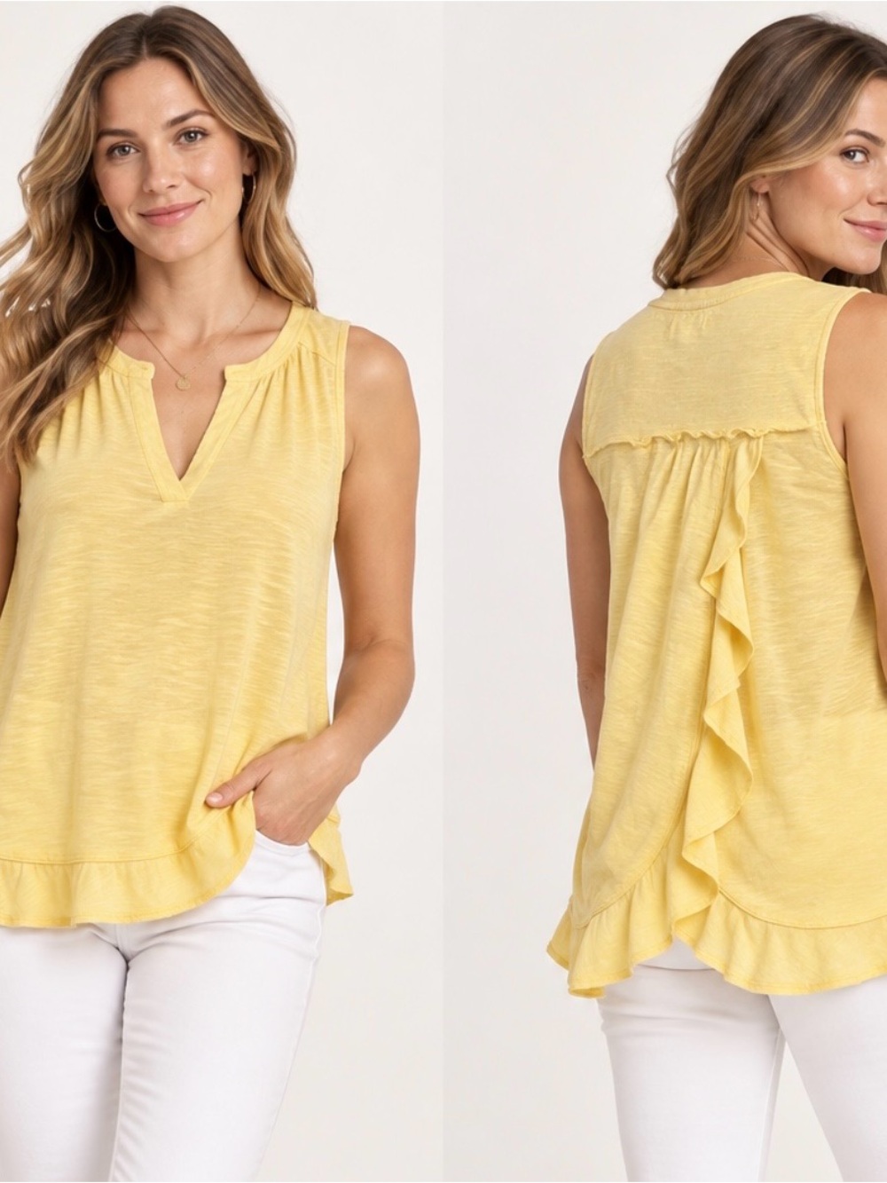 Maeve Anthropologie Yellow Sleeveless Ruffle Back Tunic Top Women’s Small